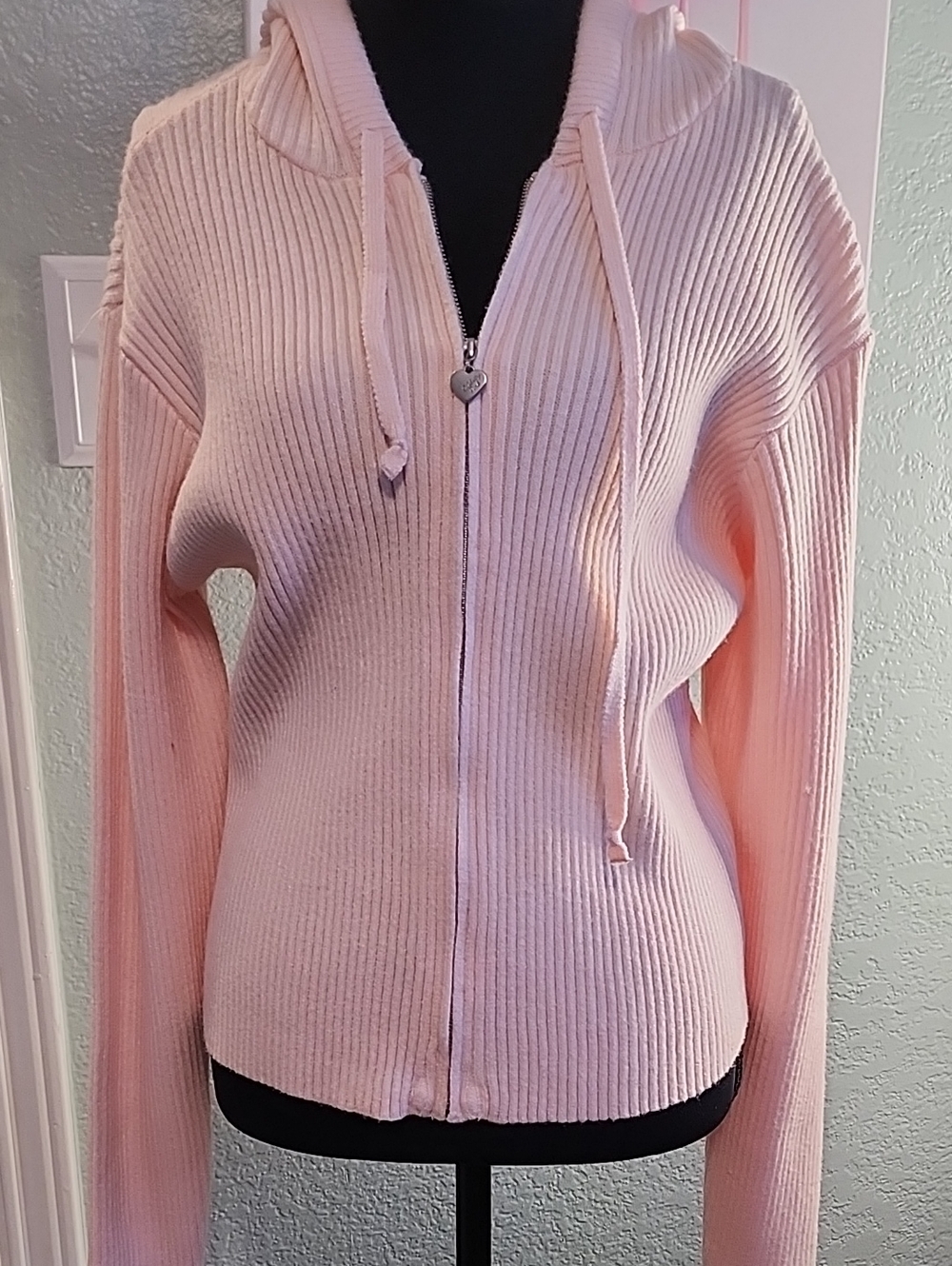 Celebrity Pink Light Pink Ribbed Zip-Up Hoodie Cardigan
